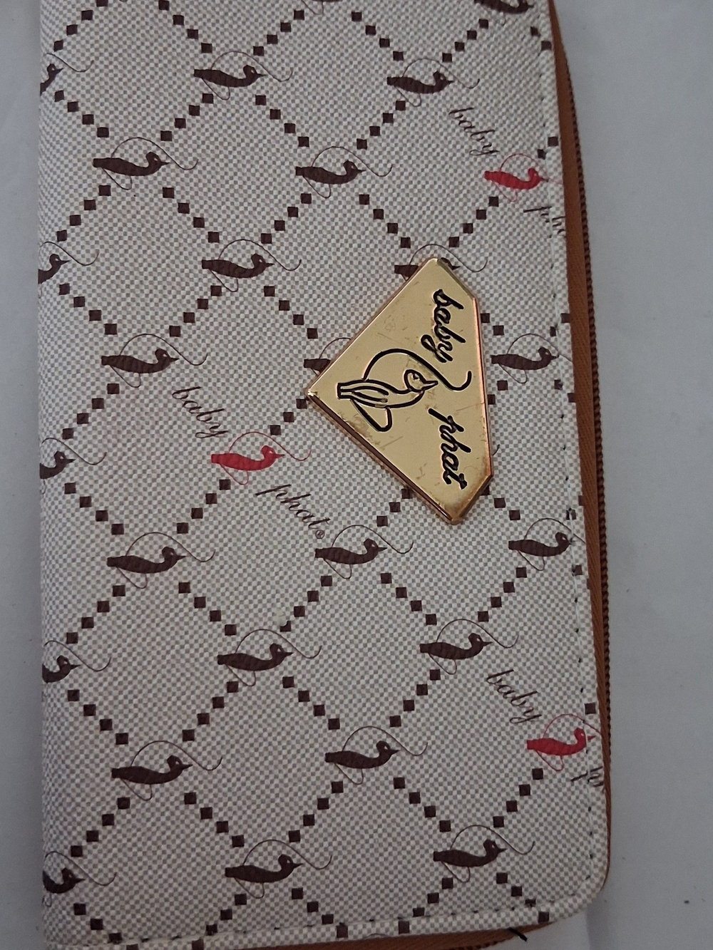 Baby Phat Printed Zip-Around Wallet in Brown & Cream